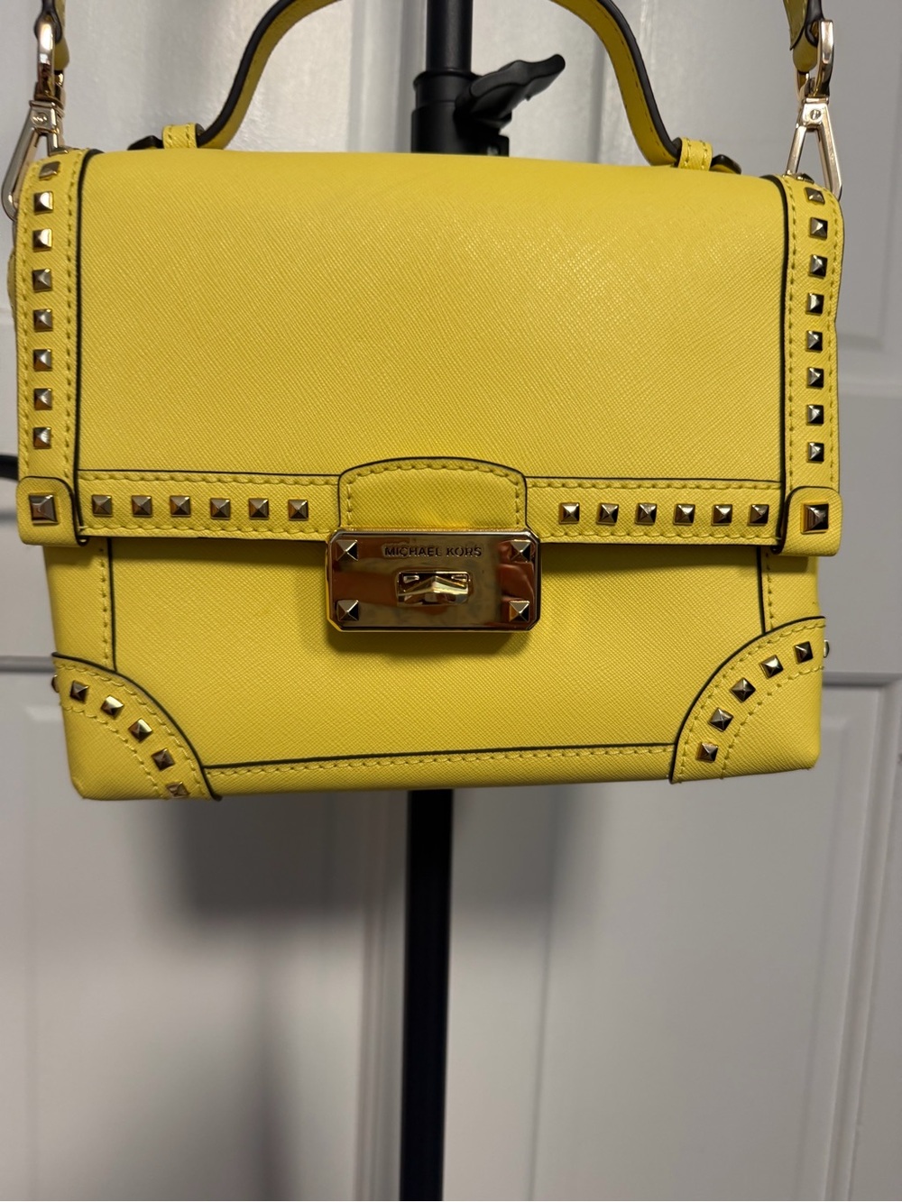 Michael Kors Yellow Studded Leather Satchel with Card Case - Picture 14 of 15